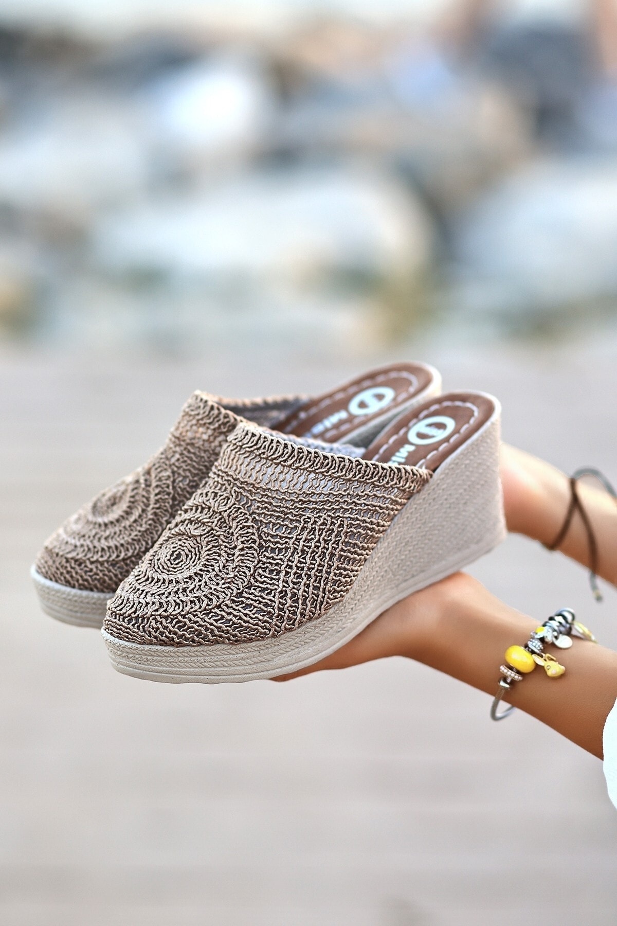 Kadın Vizon Sipet Vizon Örgülü Doldu Topuk Terlik