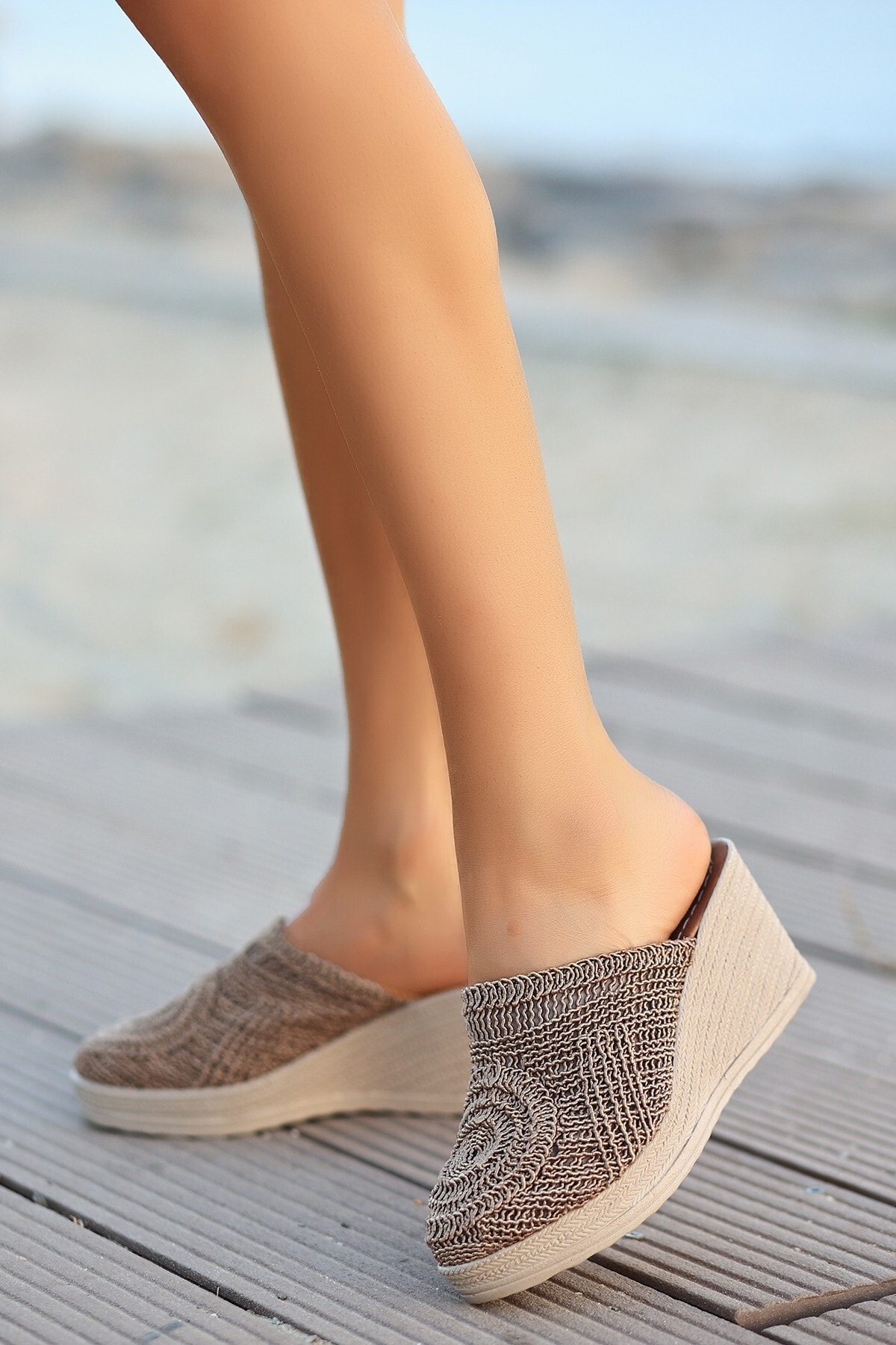 Kadın Vizon Sipet Vizon Örgülü Doldu Topuk Terlik