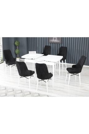 Laren Serisi Mutfak Masası Takımı Beyaz Masa 6 Adet Sandalye laren03