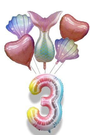 Deniz Kızı Kuyruğu Deniz Kabuğu Ve Pembe Kalp Balonlu Deniz Kızı Konsepti Balon Süsleme Ariel2