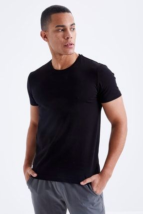 Siyah Erkek Basic Kısa Kol Standart Kalıp O Yaka T-shirt - 87911 T10ER-87911