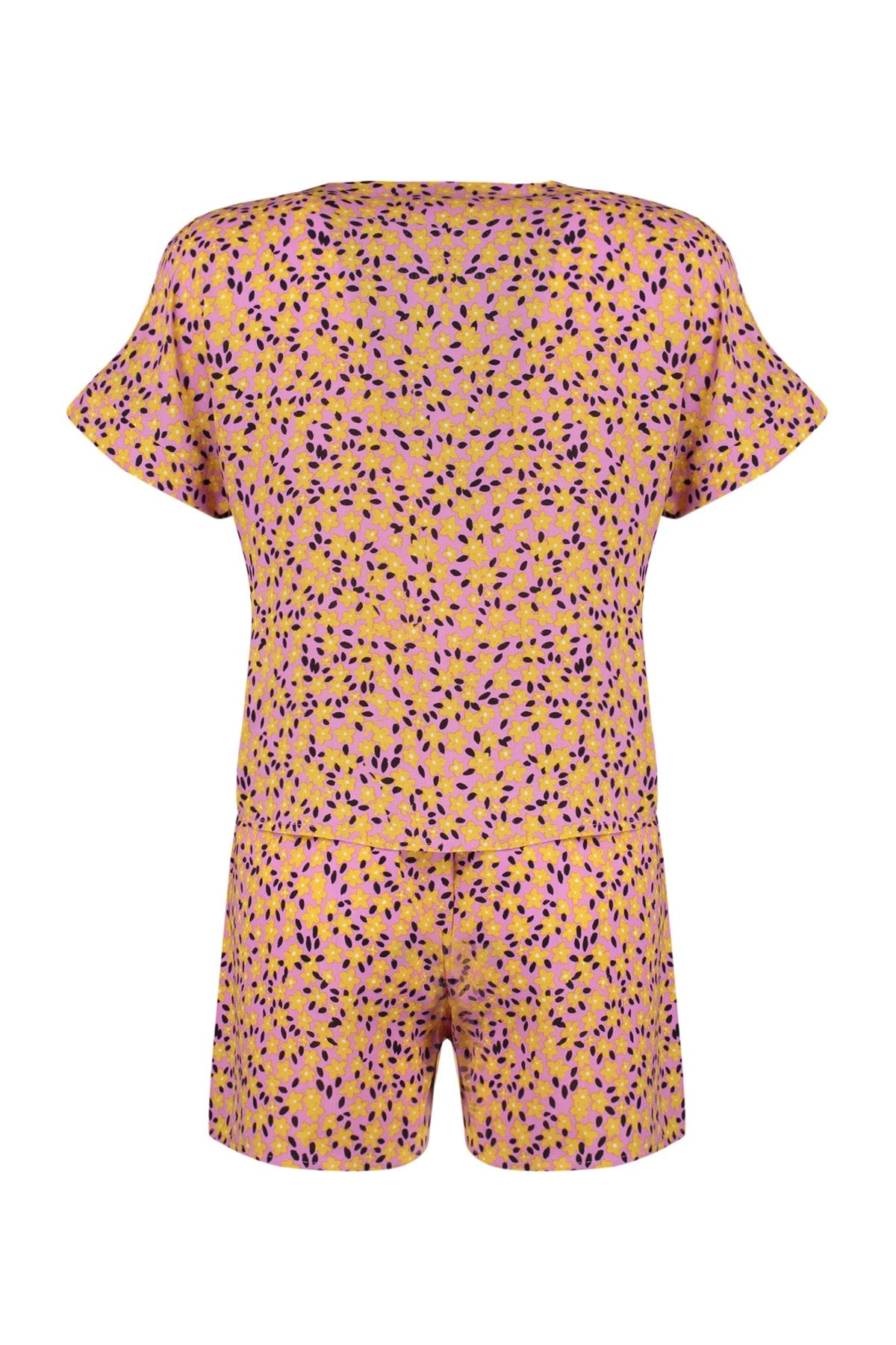 Çok Renkli Çiçekli Viskon Dokuma Pijama Takımı THMSS22PT0297