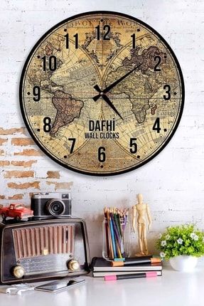 Dafhi Dünya Haritası Ahşap Duvar Saati 45x45 DFSAAT318