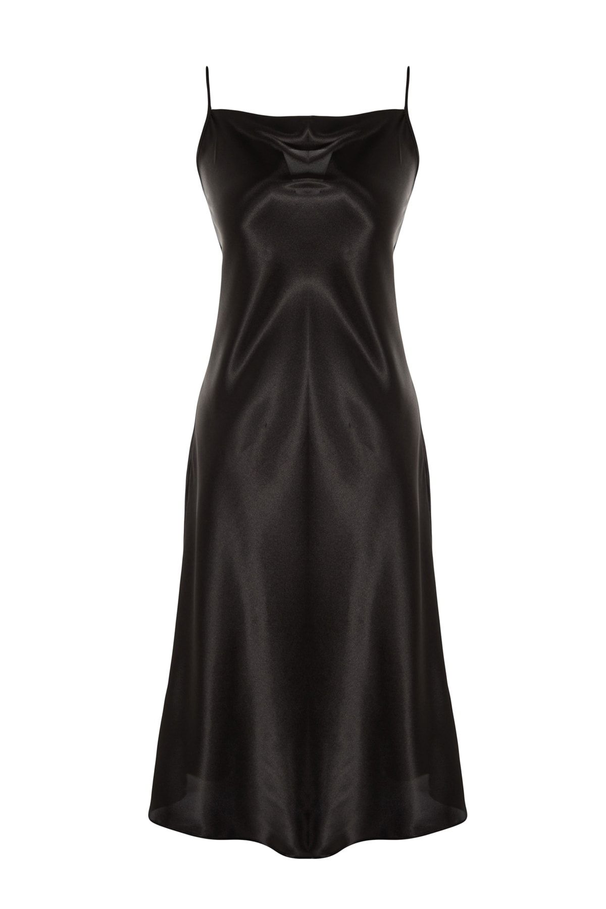 Trendyol Curve-Black Strap Satin Woven Back Detailed Nightgown TBBSS22GC00001 8