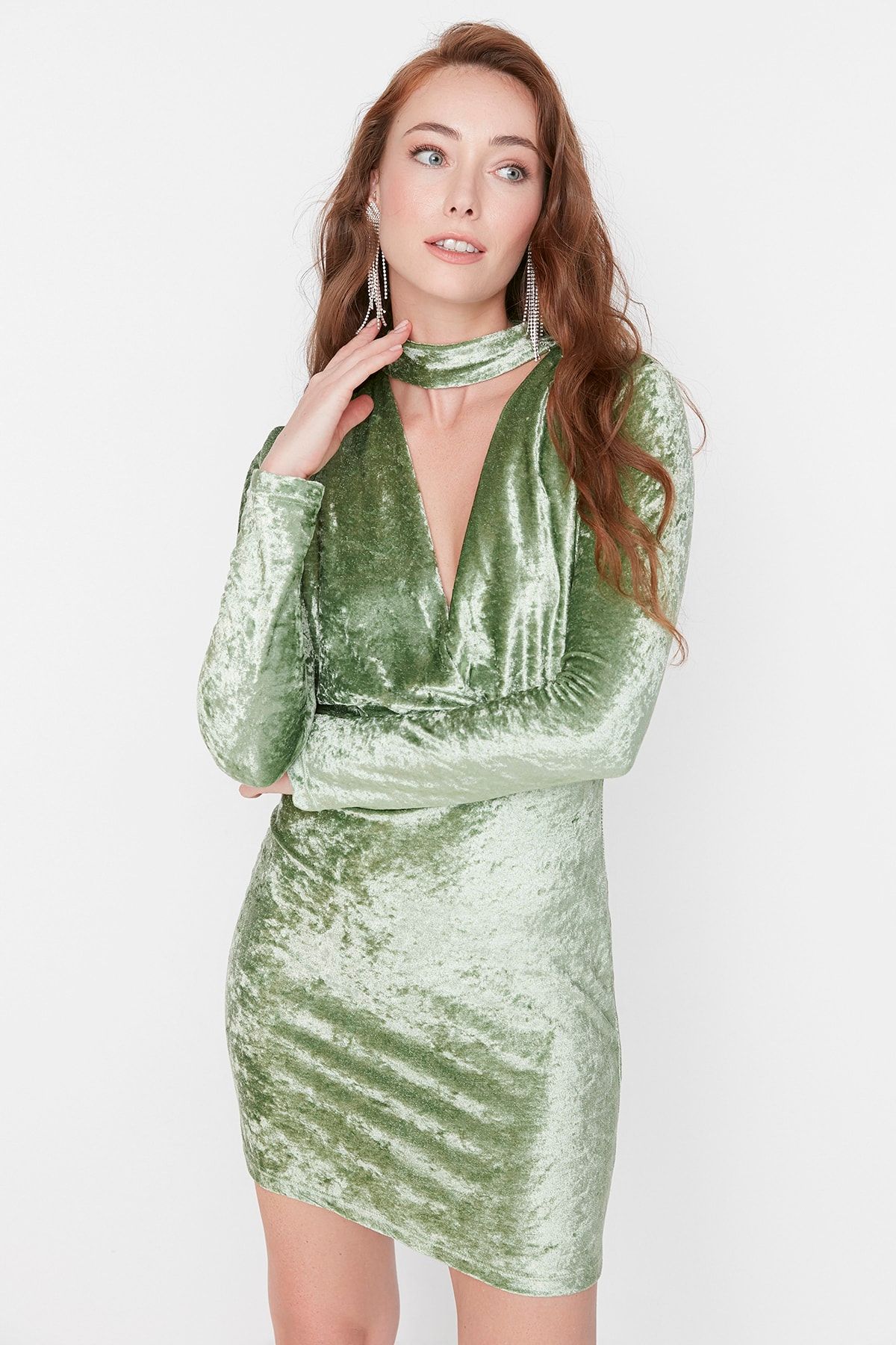 Trendyol Collection Mint Velvet Stylish Evening Dress
