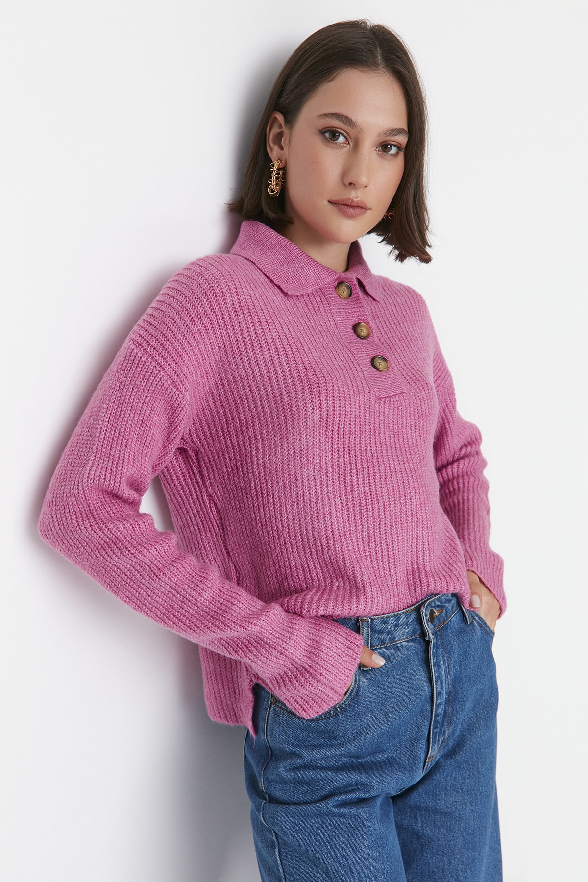 Trendyol Collection Pullover Rosa Regular Fit Fast ausverkauft