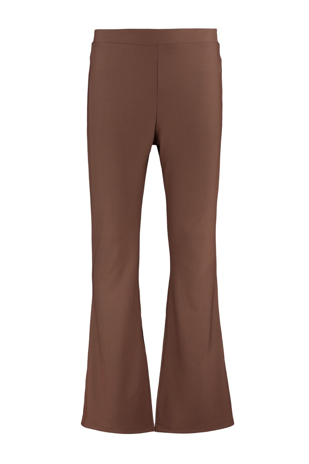Trendyol Curve-Braune, ausgestellte, gestrickte Hose mit spanischem Beinschlitz in Übergröße TBBAW23AR00030 7