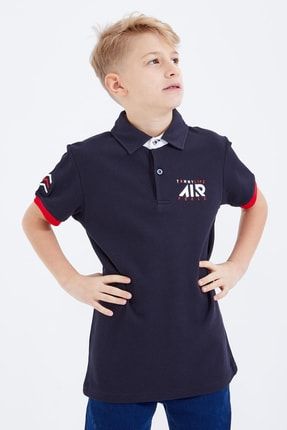 Lacivert Air Yazılı Standart Kalıp Polo Yaka Erkek Çocuk T-shirt - 10894 T12EG-10894