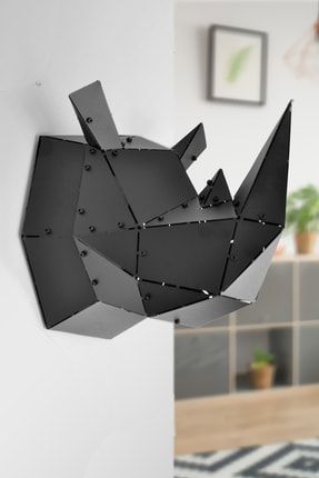 Rhino Geometrik 3d Metal Heykel Duvar Dekoru rhinohead