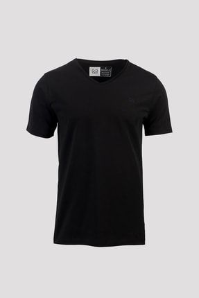 Erkek Siyah Pamuklu Likralı V-yaka Slim Fit T-shirt SKU10021001021