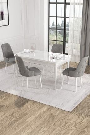 Lila 70x114 Mdf Beyaz Mutfak Masası Takımı 4 Sandalye rvnbyzb022