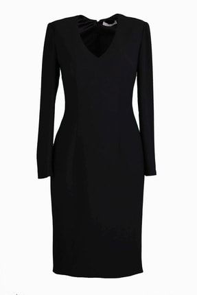 Belle V Yaka Uzun Kollu Siyah Kalem Elbise PI01BEL124
