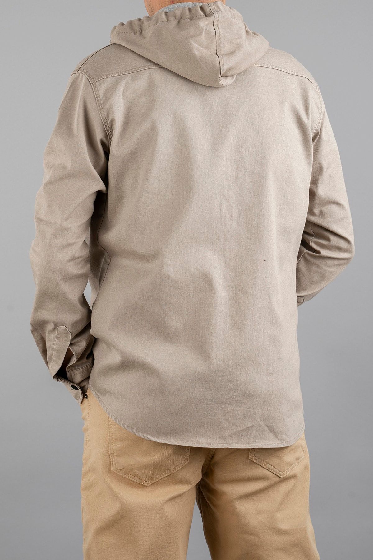 bombe-Ανδρικό τζιν πουκάμισο με κουκούλα Slim Fit Stone Color 5
