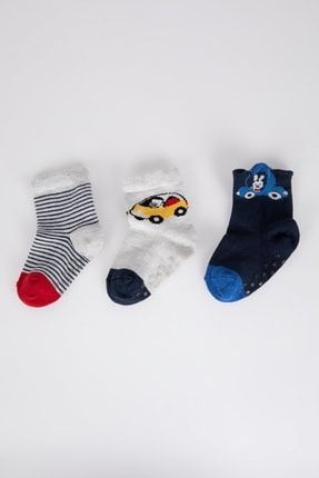 Erkek Bebek 3'lü Pamuklu Uzun Çorap Y6334A2NS