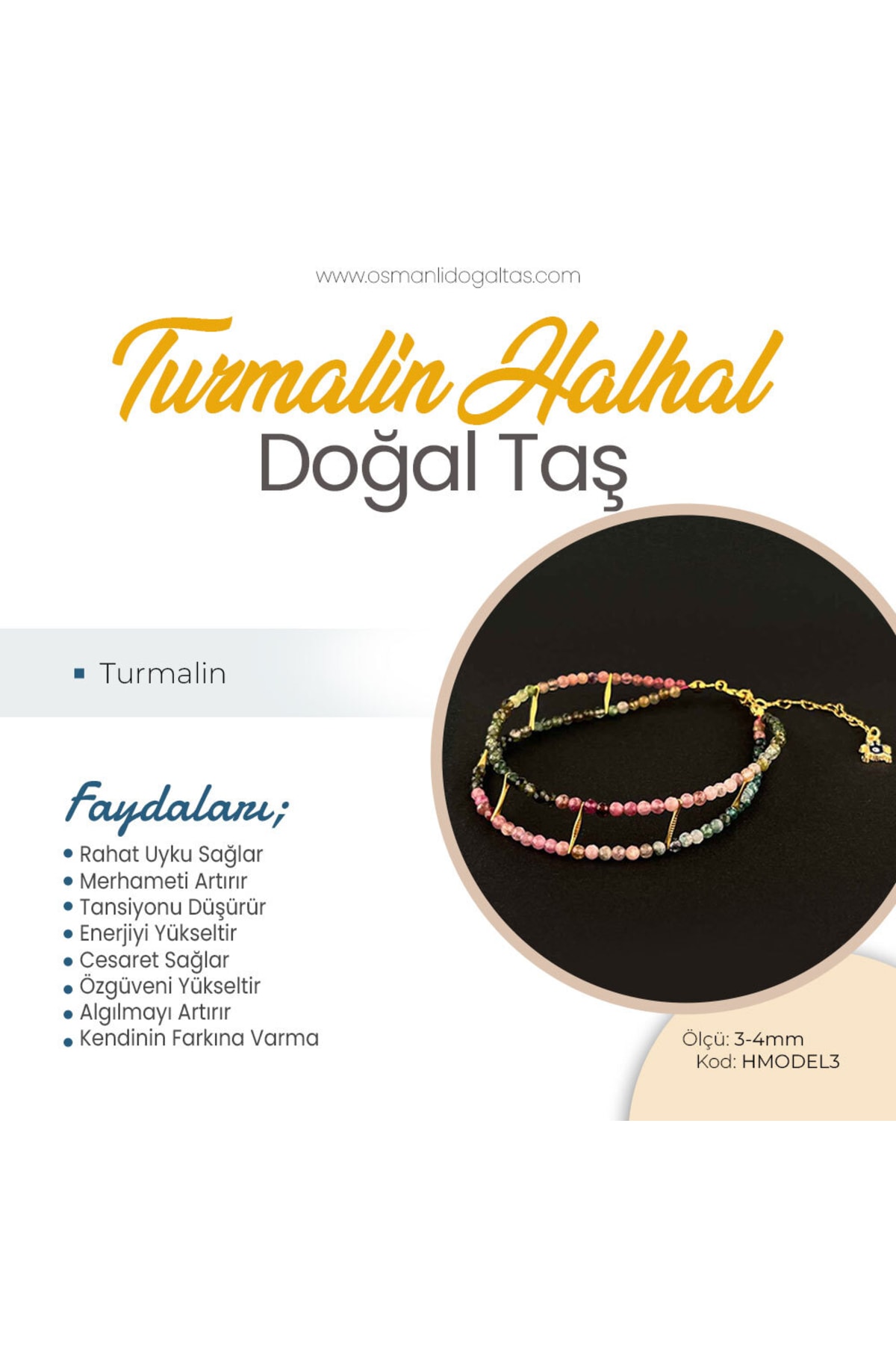 OSMANLI DOĞAL TAŞ Sertifikalı Turmalin Doğaltaş Halhal 3-4 Mm, B953