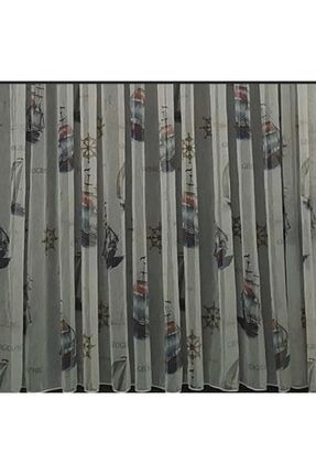 Yelkenli Gemi Model Çocuk Odası Keten Tül Baskı Pilesiz 250 X 260 cm YELKEN GEMİ TÜL PERDE