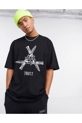 Unisex Siyah Trust Oversize Tshirt GWTRSTSTST