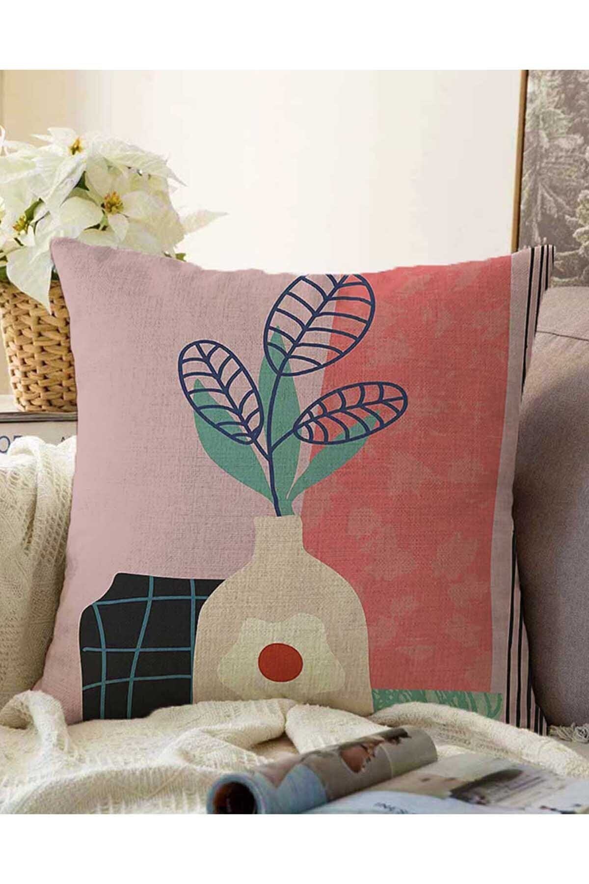 Realhomes Fundal Colorat Cu Două Fețe Onedraw Drawing Vase Floare Raschel Tricotat Pernă Husă De Pernă - 43 x 43