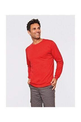 Erkek Kırmızı Penye Uzun Kollu Tshirt 01 M066-07