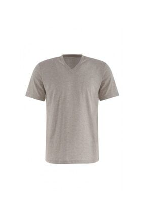 Erkek Gri V Yaka Penye T-Shirt 01 M066-40