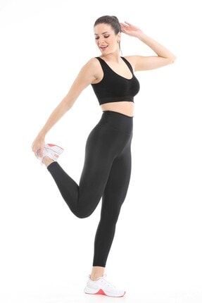 Kadın Yüksek Bel Göbek Toparlayıcı Sporcu Tayt Elastik Kumaş Ve Likra Siyah LU01SYH0044
