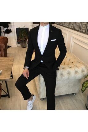 Terziademaltun Italyan Stil Slim Fit Erkek Ceket Pantolon Takim Elbise Siyah T4550 Fiyati Yorumlari Trendyol