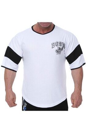 Rahat Kesim Spor Tişört Beyaz Vücut Geliştirme Cardio Rag-top T-shirt 3272