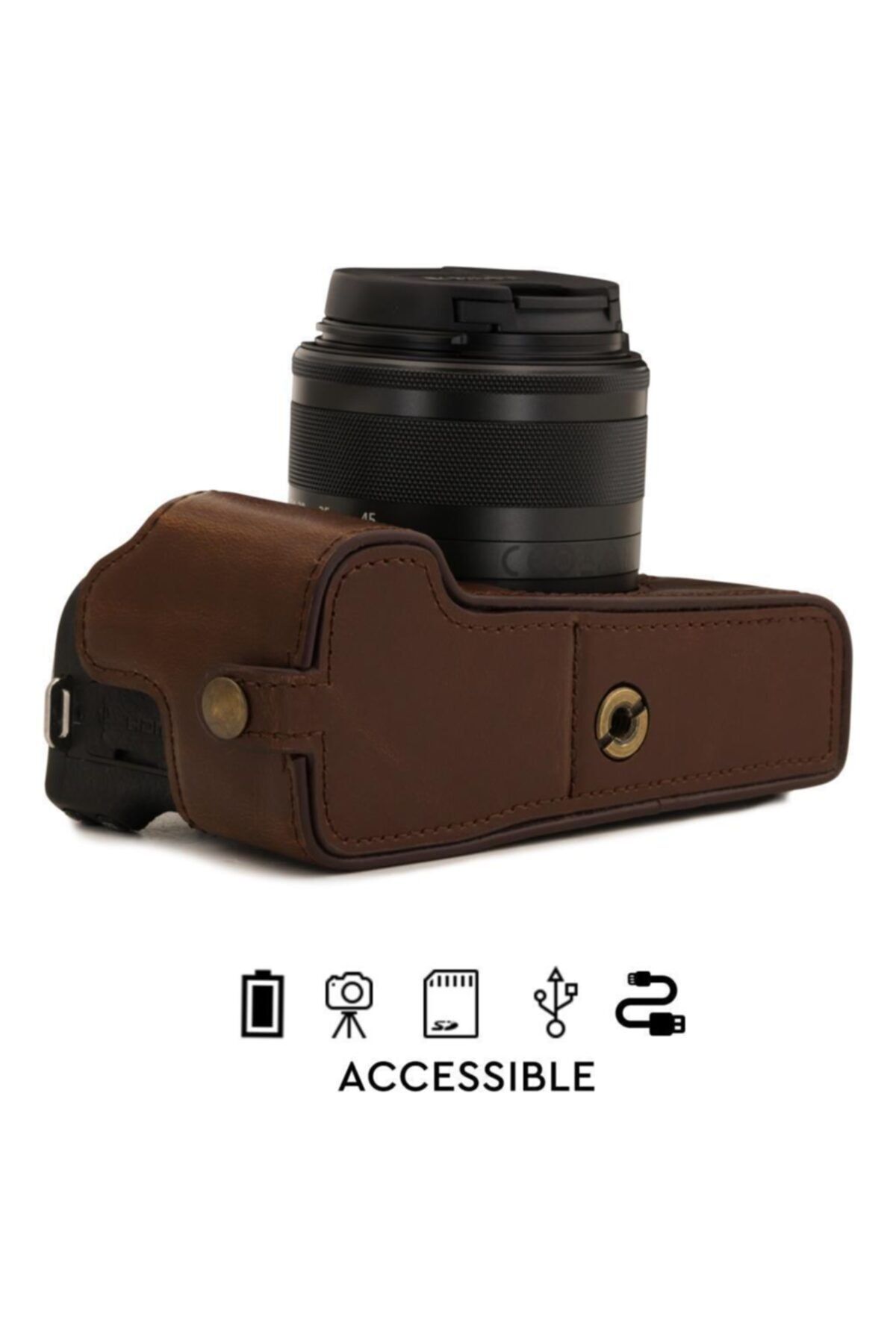 لوازم جانبی کیف چند رنگ مردانه و زنانه کیس نیمه دوربین چرمی مصنوعی سازگار با Canon EOS M6 Mark II یک پایین MegaGear