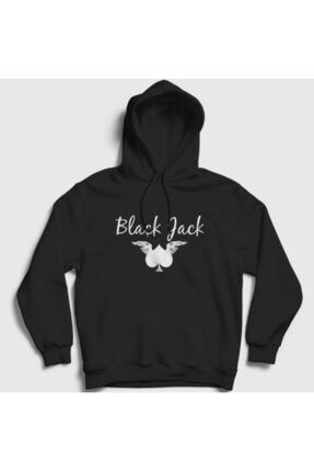 Unisex Siyah Blackjack Kapüşonlu Sweatshirt 104806tt