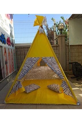 Büyük Boy Kızılderili Oyun Çadırı Sarı-gri nisaçadır-7