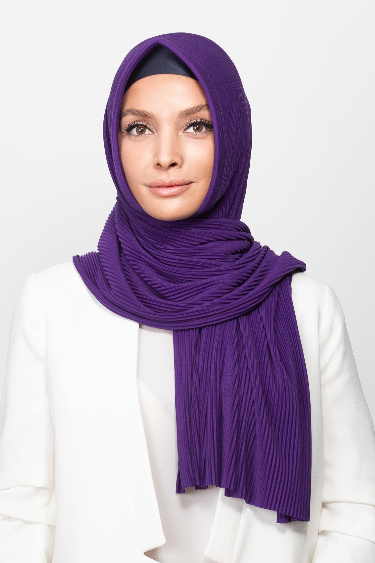 Pleated Practical Shawl Scarf Purple
