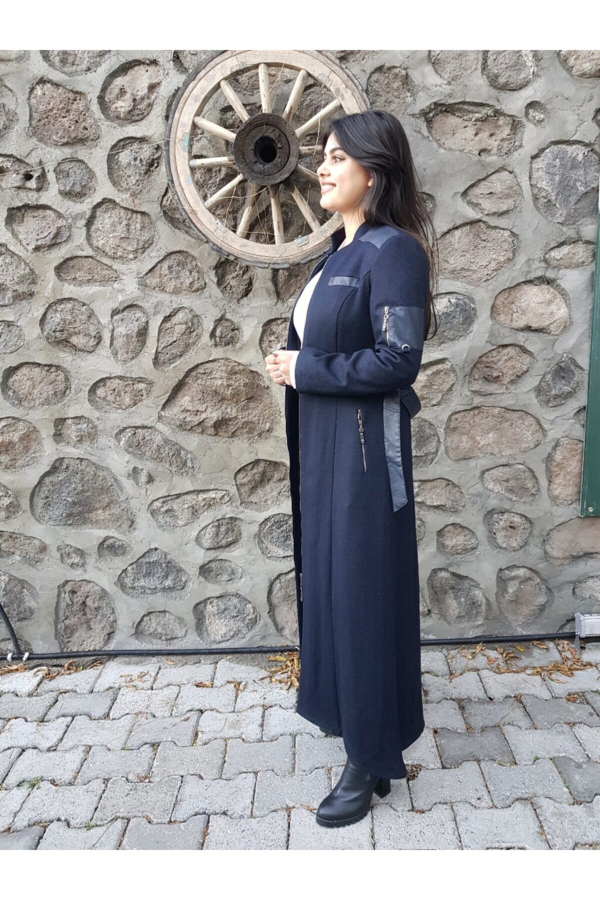 FERGAN  Kadın Lacivert Kaşe Palto - Görsel 2