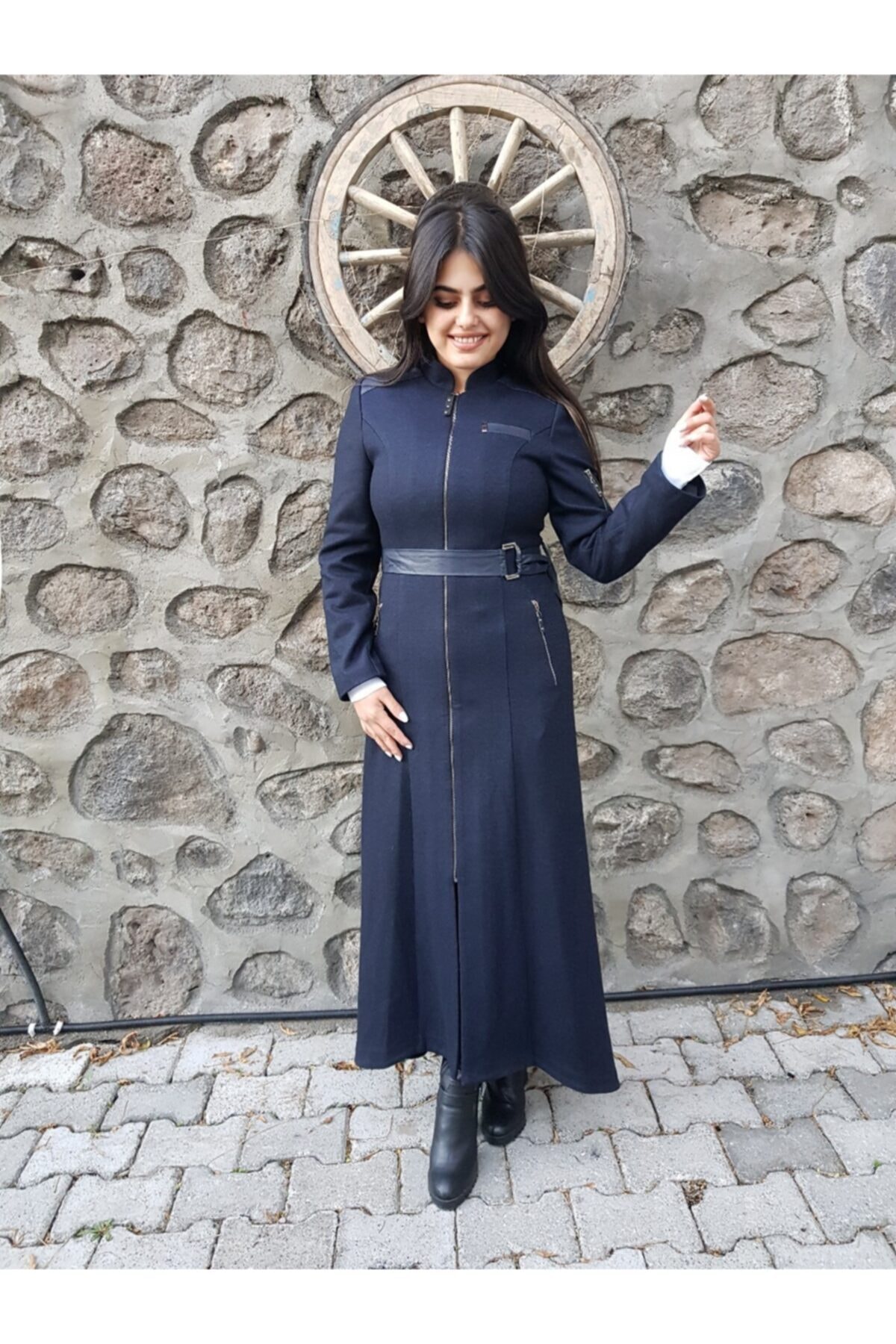 FERGAN  Kadın Lacivert Kaşe Palto - Görsel 3