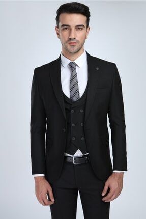 Super Slim Fit Yelekli Takım Elbise Siyah 70011061SYH