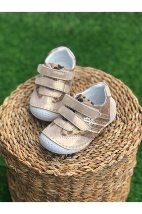 Unisex Bebek Altın Hakiki Deri Ilk Adım Ayakkabısı 2637