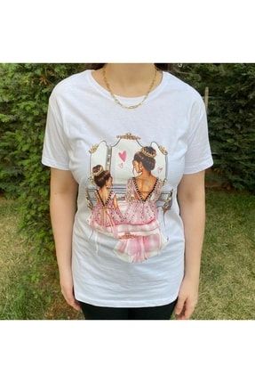Anne Kız Basklılı Işlemeli T-shirt M0019