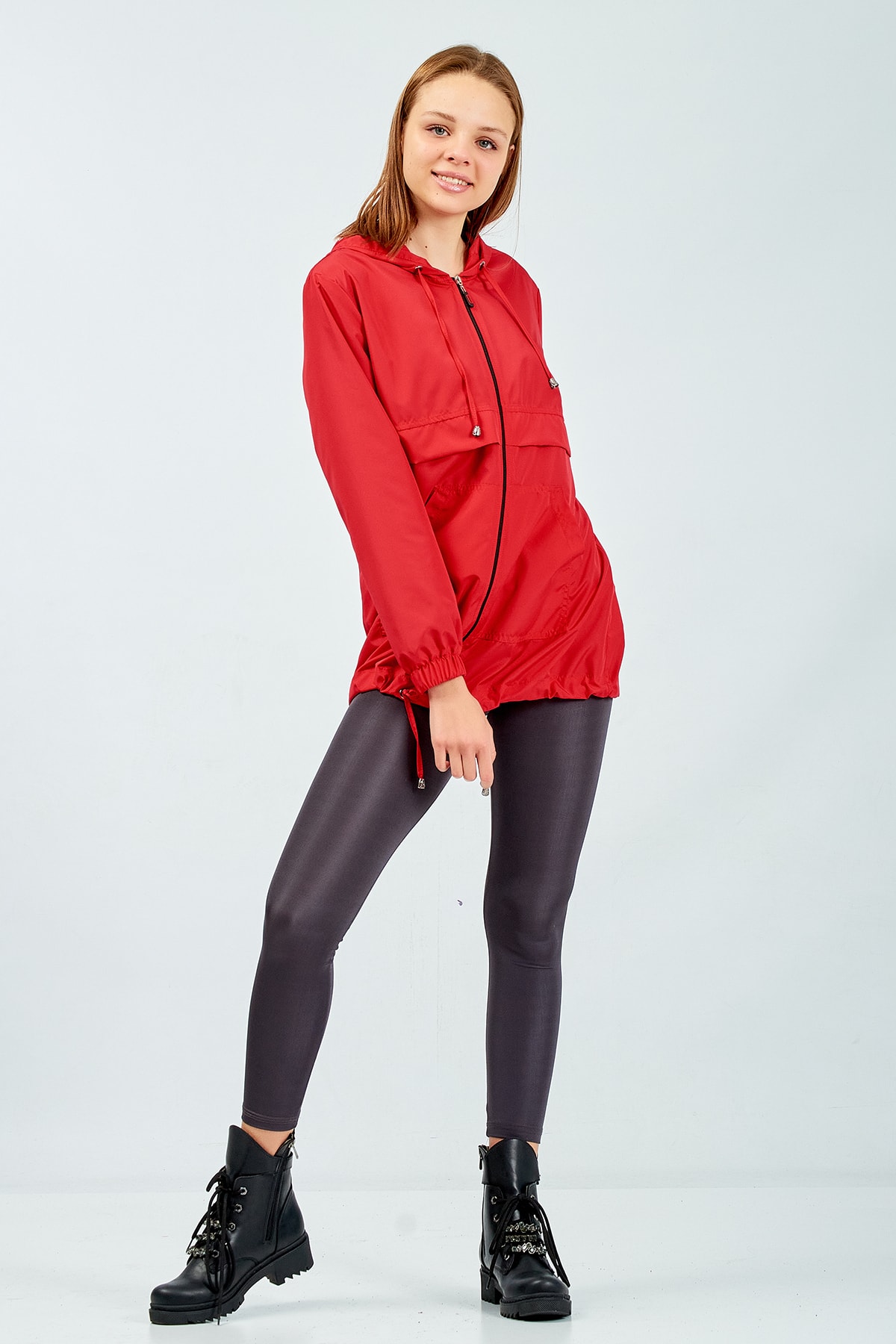 Moda Tuğram  Kadın Kırmızı Astarlı Yağmurluk - Görsel 2