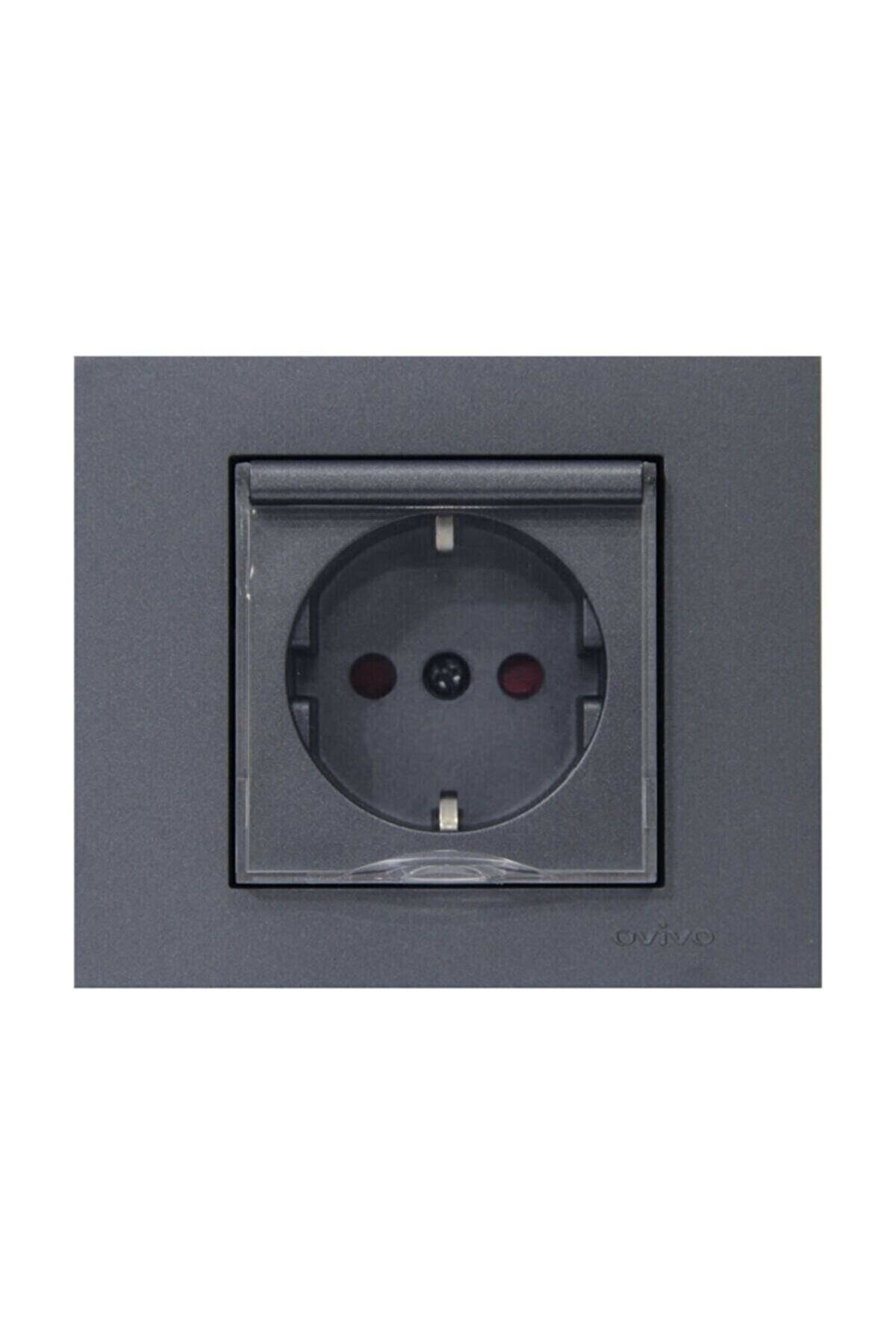 OVİVO-Smoked Framed Covered Grounded Socket a Closed Grounded Socket 1