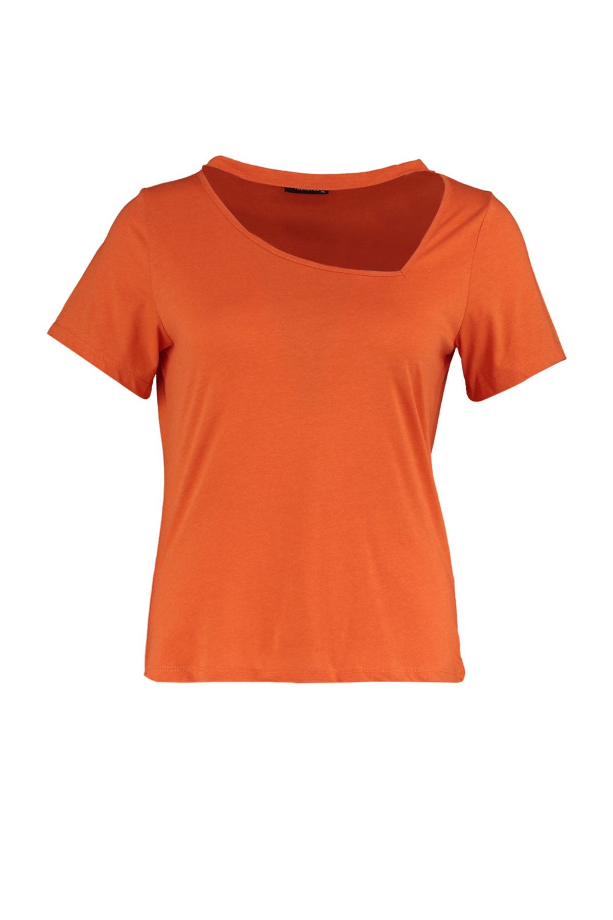 Trendyol Curve-100% Cotton Orange Knitted T-Shirt - Window Detailed TBBSS22BF00001 6