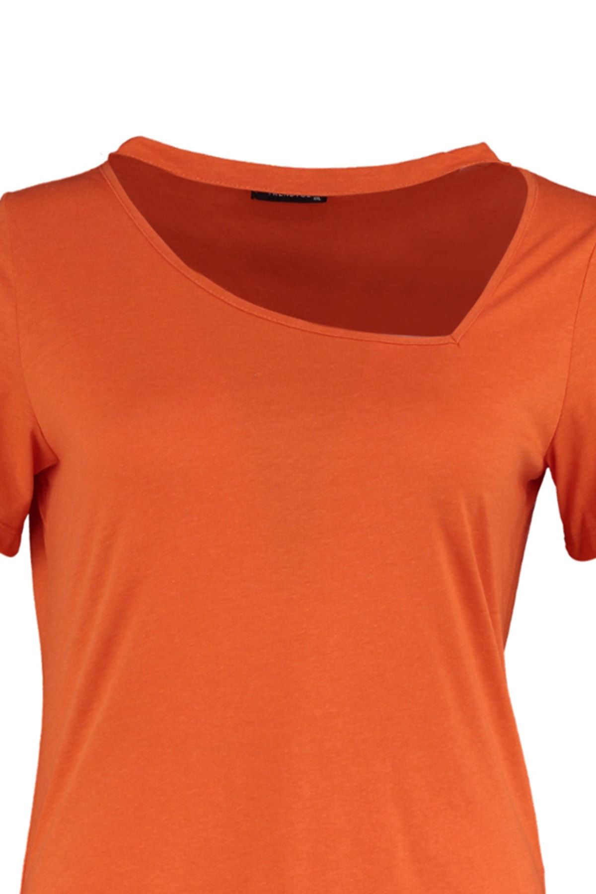 Trendyol Curve-100% Cotton Orange Knitted T-Shirt - Window Detailed TBBSS22BF00001 7