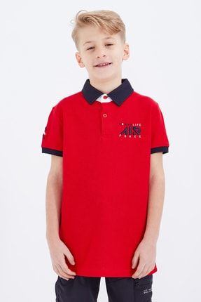 Kırmızı Air Yazılı Standart Kalıp Polo Yaka Erkek Çocuk T-shirt - 10894 T12EG-10894