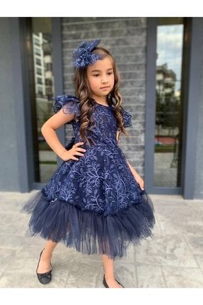 Kız Çocuk Lacivert Desenli Elbise LACİVERTDESENLİ1