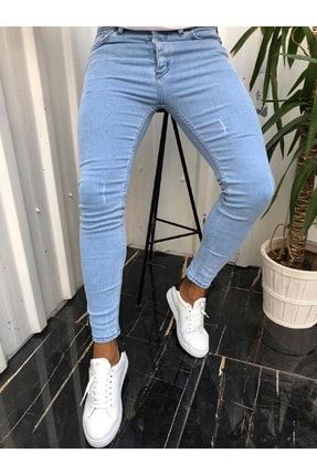 Erkek Buz Mavi Jean Italyan Kesim Denim Tırnaklı Skinny Kot pantolon fn1003