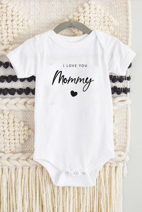 I Love You Mommy Baskılı Bebek Badi %100 Pamuk Çıtçıt Body Zıbın Beyaz MNY-ZBN-ILMommy