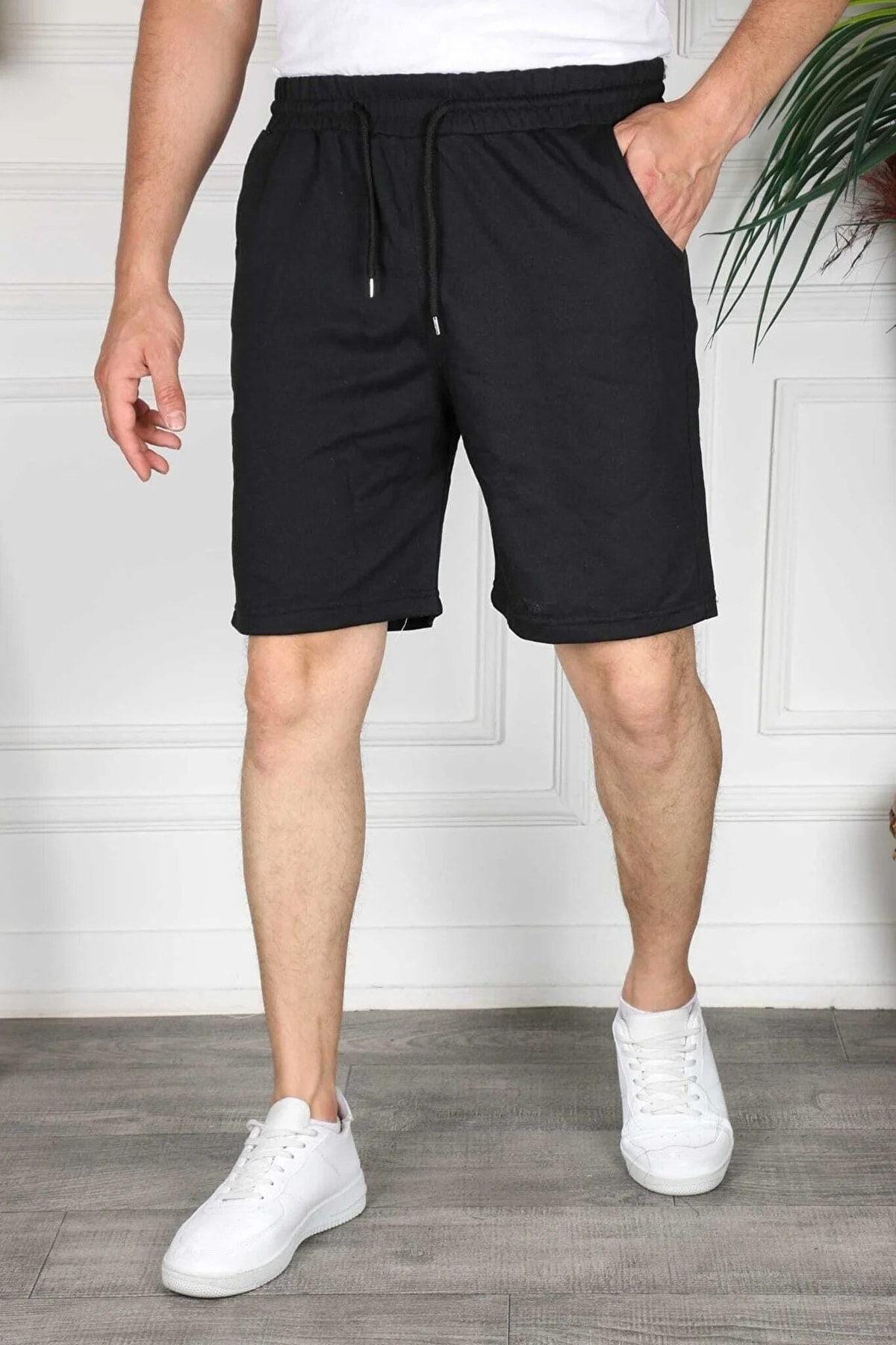 Solid Solid Solid Basic Elastic Waist Bermuda Shorts with Men's Pockets