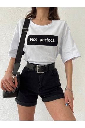 Not Perfect Işleme Oversize T-shirt Beyaz 7526272816