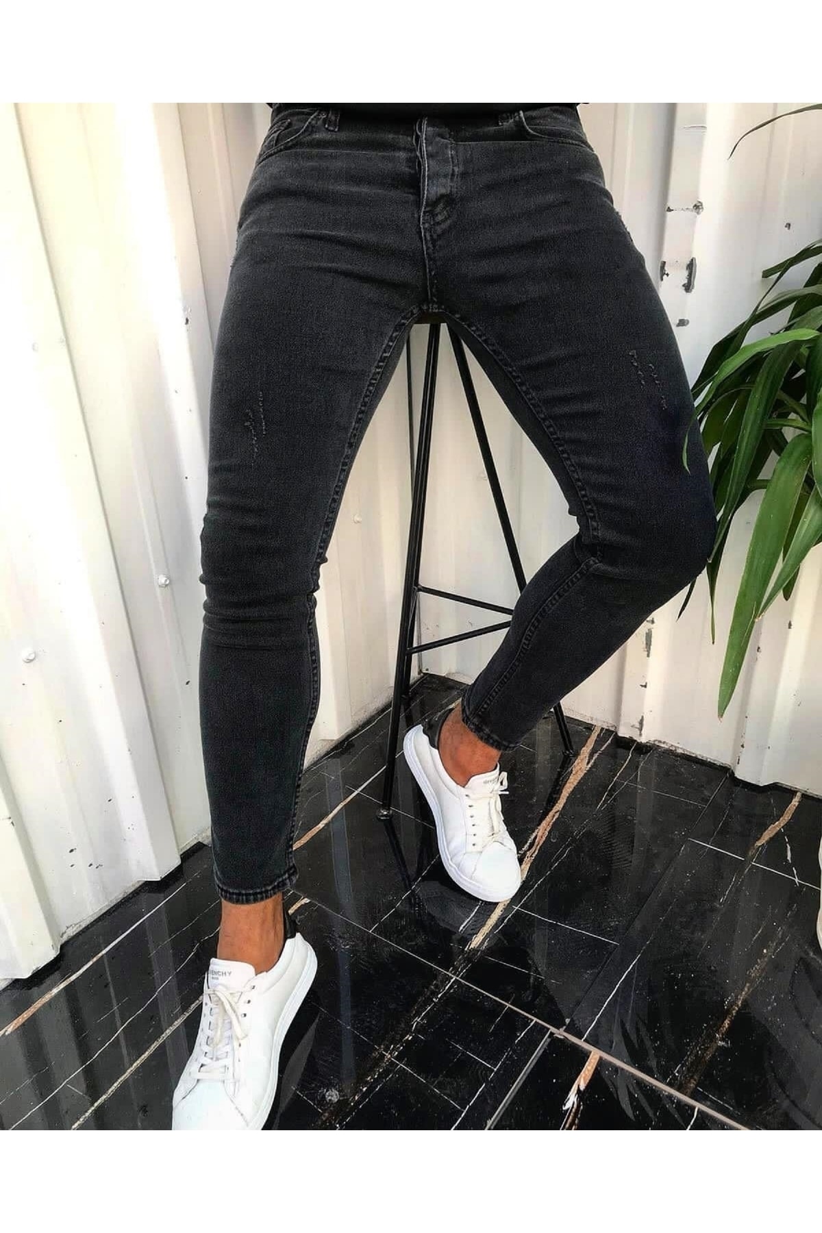 MODA FINE Erkek Füme Jean Italyan Kesim Denim Tırnaklı Skinny Kot pantolon