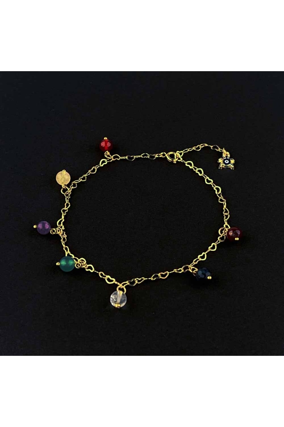 Sitrin, Ametist, Aventurin, Kristal Kuvars, Dumortierit, Akik, Turmalin Doğaltaş Halhal 6 Mm, B950