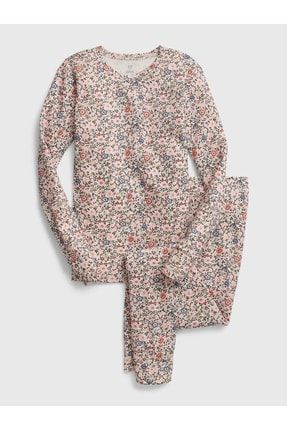 Kız Çocuk Çok Renkli 100% Organik Pamuk Çiçek Desenli Pijama Set 430825