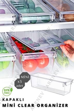 3 Adet Kapaklı Mini Tall Clear Buzdolabı & Dolap Içi Düzenleyici Organizer ARN-EP-615